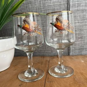 Vintage Hazel Atlas Pheasants in Flight Sherry Glasses Set of two